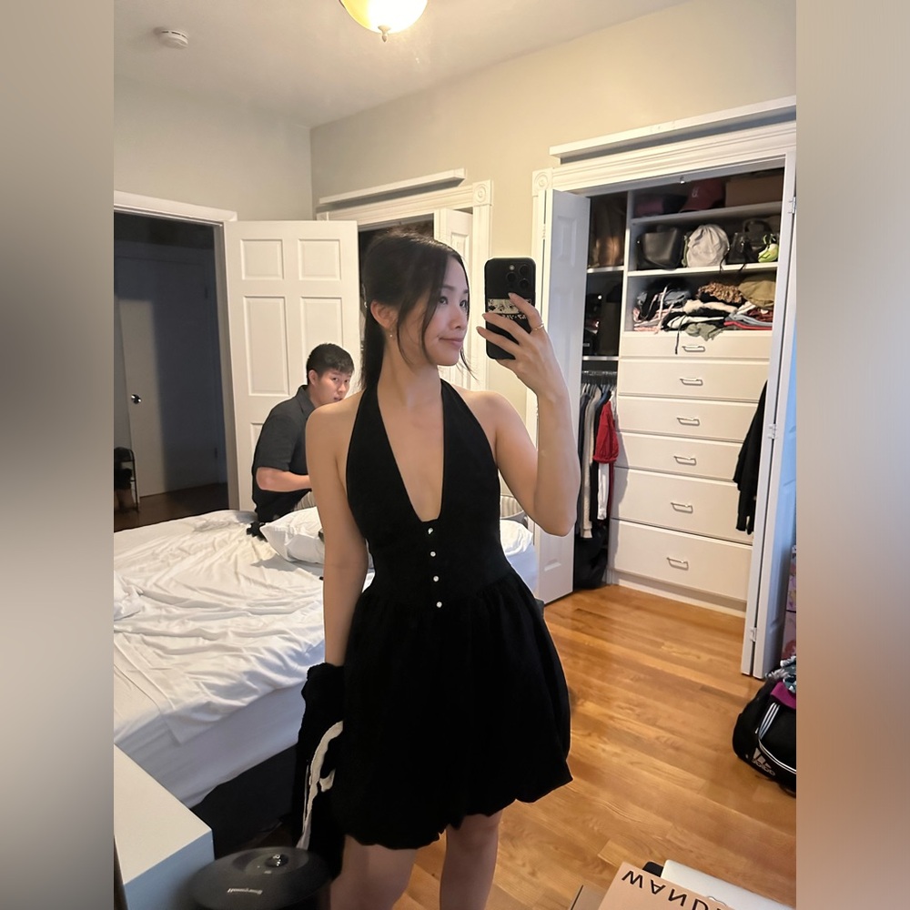 Zara Elegant Black Halter Dress Bubble Skirt